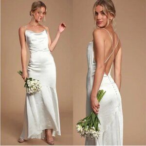 ELLIATT Aisle White Satin Cowl Neck Maxi Dress Slip Size Small